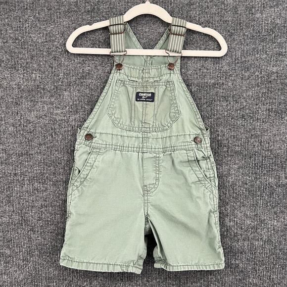 Oshkosh B'Gosh Overalls Shortalls 24 Months Olive Green Carpenter 100% Cotton - Picture 1 of 8